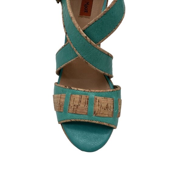 Miz Mooz Kenya Platform Leather Wedge Heel Peep Toe Sandals size 7.5 Cork - Picture 12 of 16